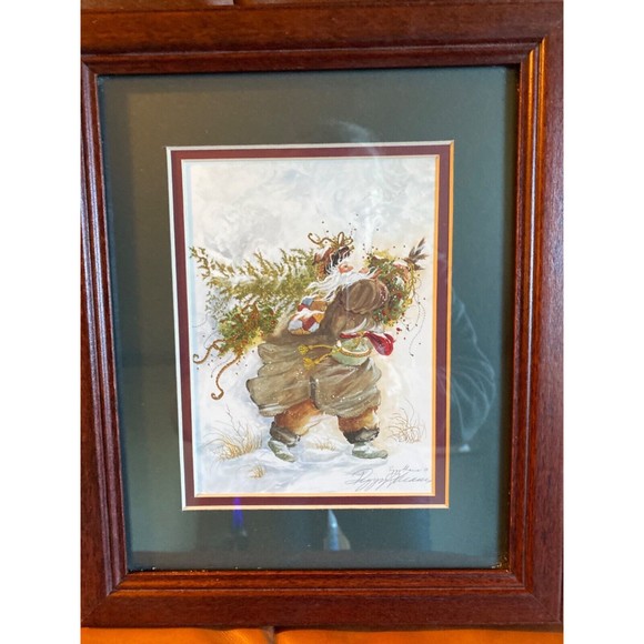 Peggy Abrams Christmas Santa Gold Tone Frame Dashing through the Snow signed - Picture 1 of 7